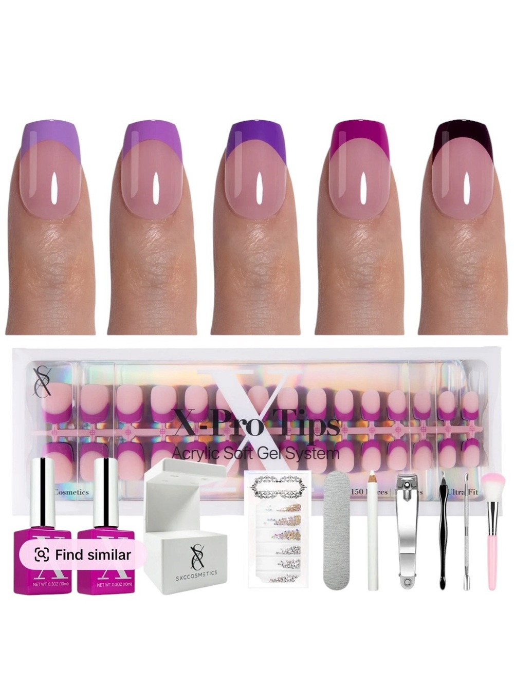 X•Pro Tips Acrylic Soft Gel Nail Tips Set - Purple Ombre French